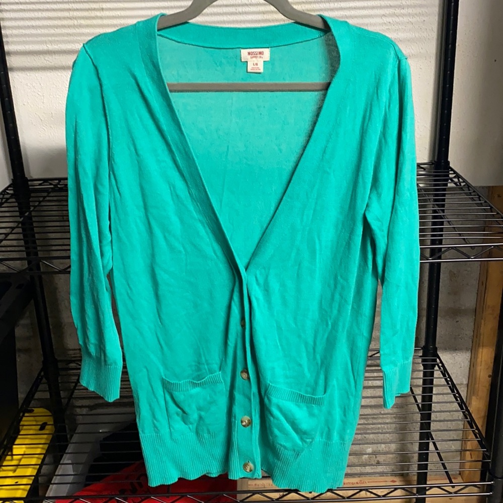 Turquoise button up quarter sleeve cardigan